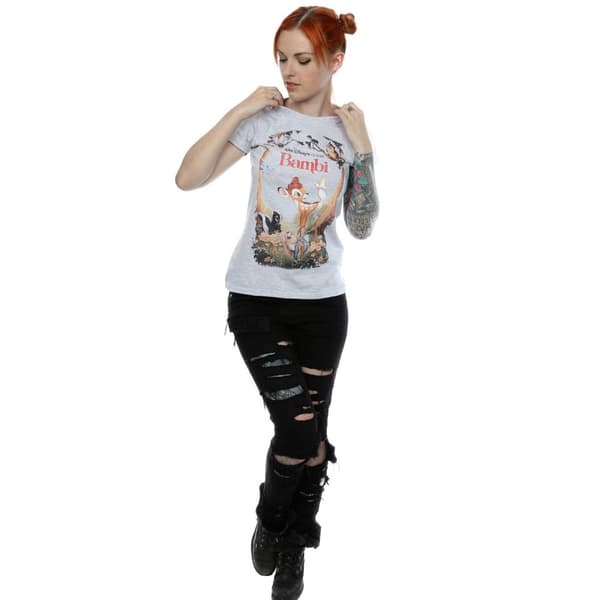 Disney Dam/Tjej Bambi Retro Poster Bomulls-T-shirt