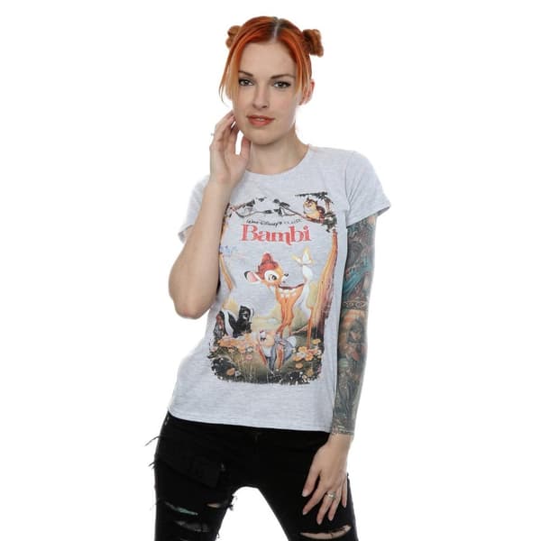 Disney Dam/Tjej Bambi Retro Poster Bomulls-T-shirt