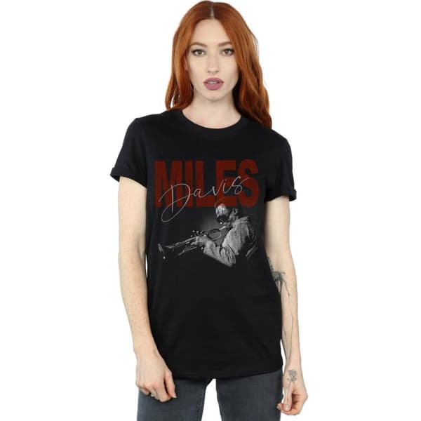 Miles Davis Womens/Ladies Distressed Photo Cotton Boyfriend T-Shirt