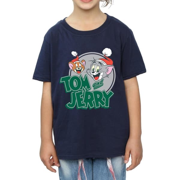 Tom And Jerry Girls Christmas Greetings Cotton T-Shirt