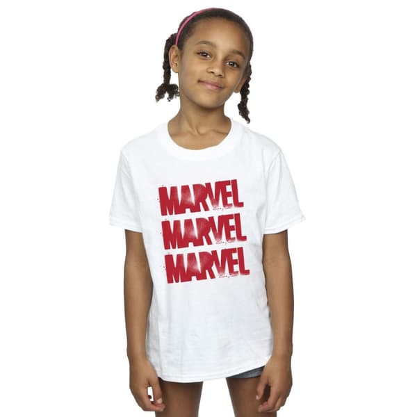 Marvel Girls Red Spray Logos Cotton T-Shirt
