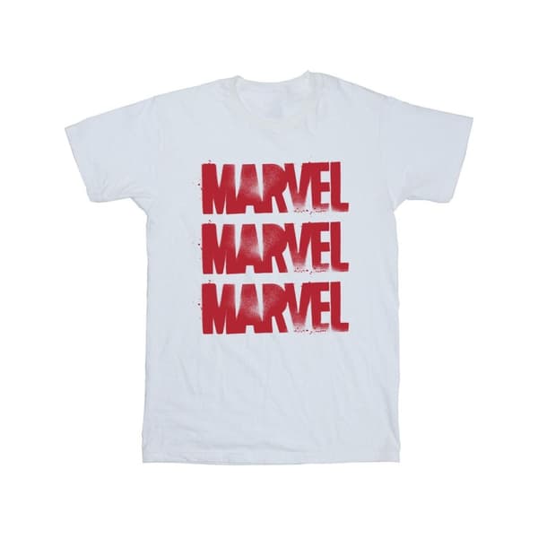 Marvel Girls Red Spray Logos Cotton T-Shirt
