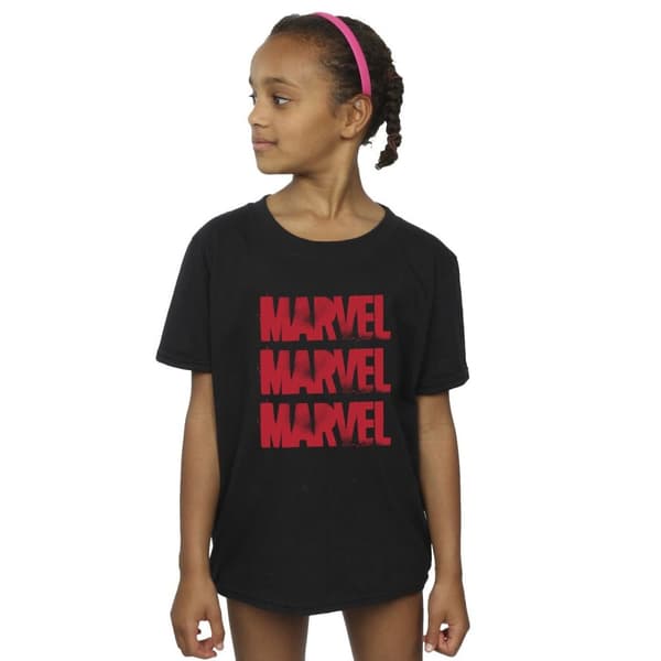 Marvel Girls Red Spray Logos Cotton T-Shirt