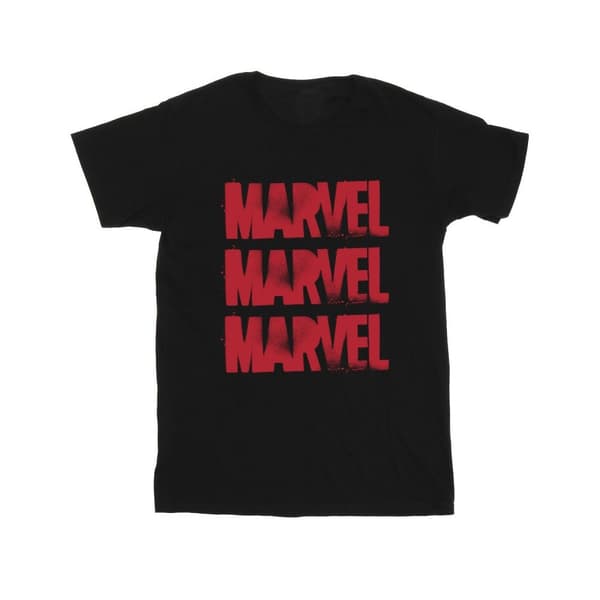 Marvel Girls Red Spray Logos Cotton T-Shirt