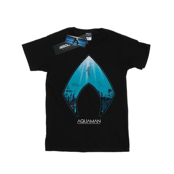 DC Comics T-shirt i bomull med Aquaman Ocean-logga för flickor Black 5-6 Years