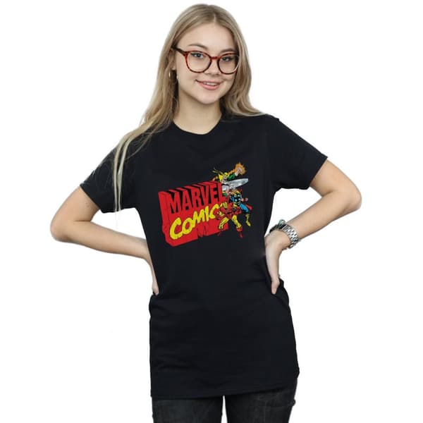 Marvel Comics Womens/Ladies Vintage Logo Blast Cotton Boyfriend T-Shirt
