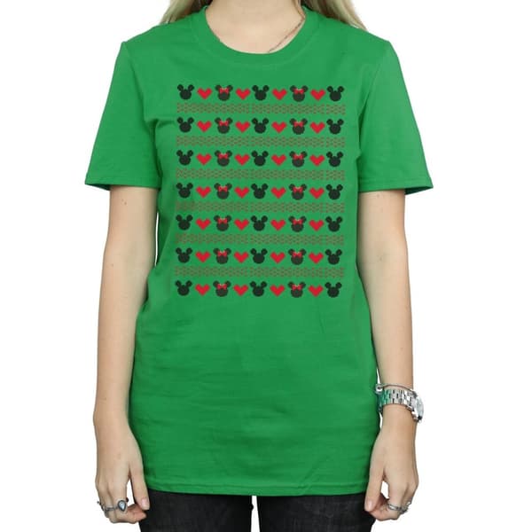 Disney Womens/Ladies Mickey And Minnie Christmas Hearts Cotton Boyfriend T-Shirt