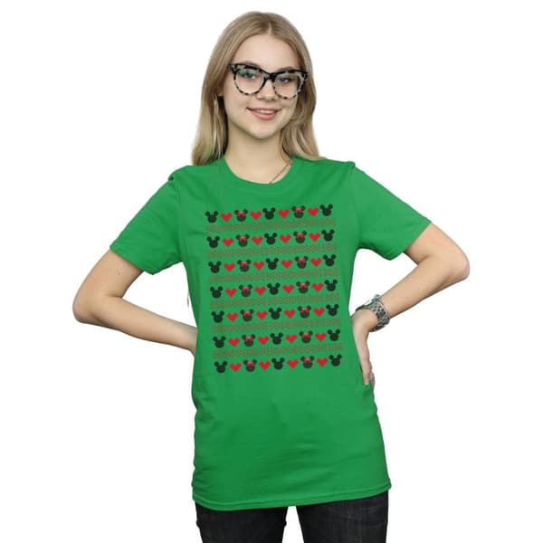 Disney Womens/Ladies Mickey And Minnie Christmas Hearts Cotton Boyfriend T-Shirt