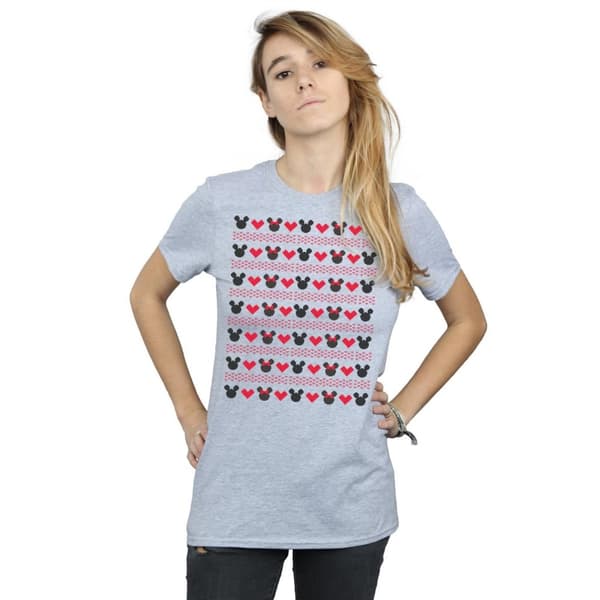 Disney Womens/Ladies Mickey And Minnie Christmas Hearts Cotton Boyfriend T-Shirt