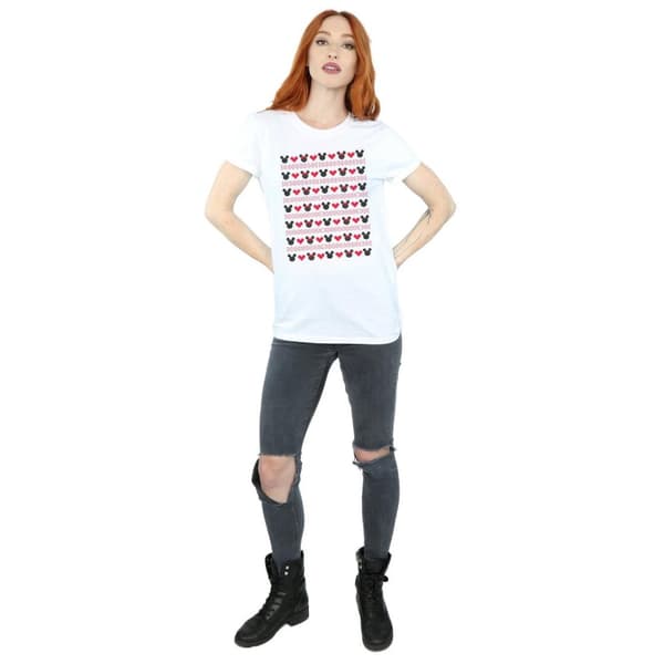 Disney Womens/Ladies Mickey And Minnie Christmas Hearts Cotton Boyfriend T-Shirt