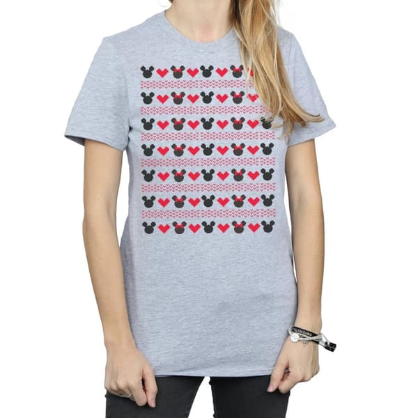 Disney Womens/Ladies Mickey And Minnie Christmas Hearts Cotton Boyfriend T-Shirt