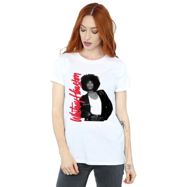 Whitney Houston Dam/dam Whitney Pose Boyfriend T-shirt i bomull