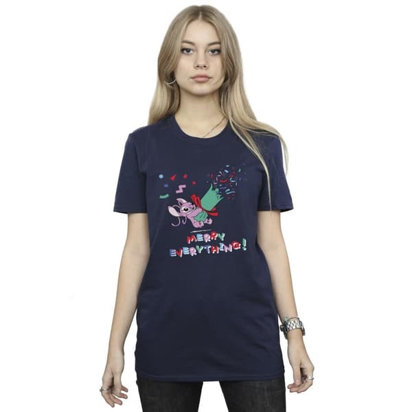 Disney Womens/Ladies Lilo And Stitch Angel Merry Everything Cotton Boyfriend T-Shirt