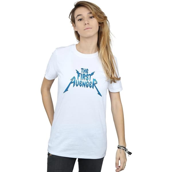 Marvel Womens/Ladies The First Avenger Metal Logo Cotton Boyfriend T-Shirt
