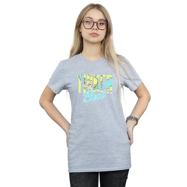 Disney Dam/Tjej Tinker Bell Wording Infill Bomull Boyfriend T-shirt