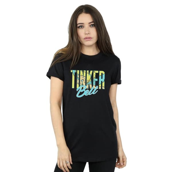 Disney Dam/Tjej Tinker Bell Wording Infill Bomull Boyfriend T-shirt