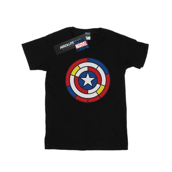Marvel Mens Captain America Stained Glass Shield T-Shirt Black 3XL