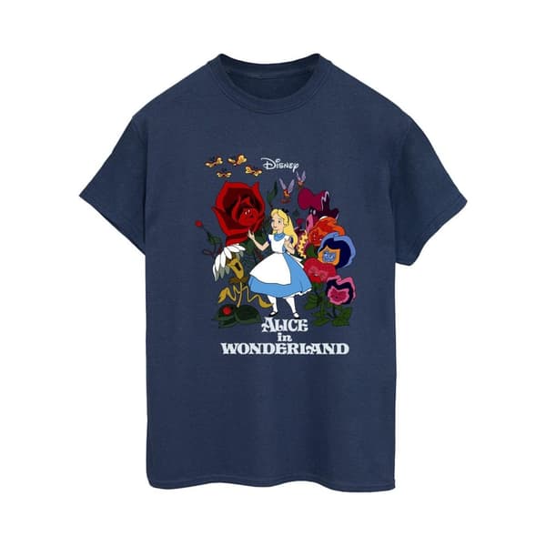 Disney Womens/Ladies Alice In Wonderland Flowers Cotton Boyfriend T-Shirt