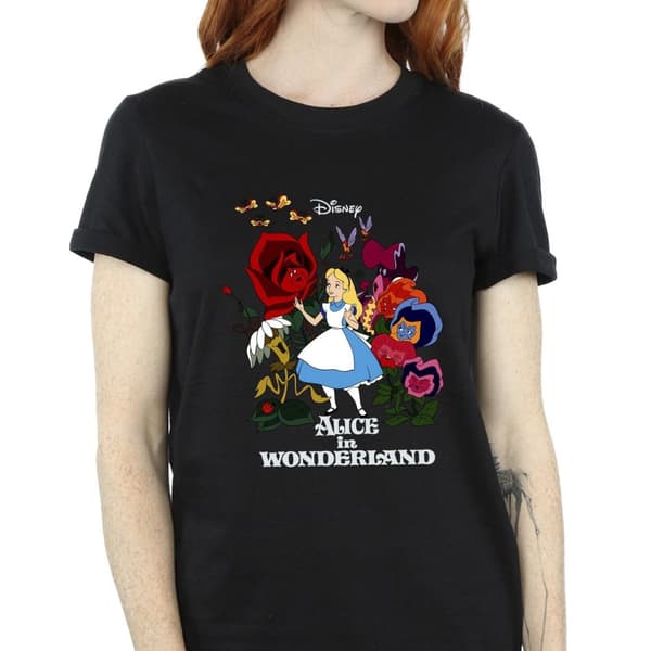 Disney Womens/Ladies Alice In Wonderland Flowers Cotton Boyfriend T-Shirt