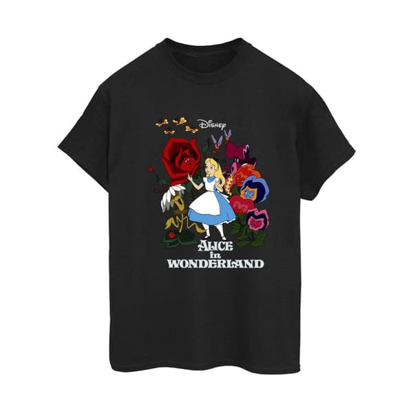 Disney Womens/Ladies Alice In Wonderland Flowers Cotton Boyfriend T-Shirt