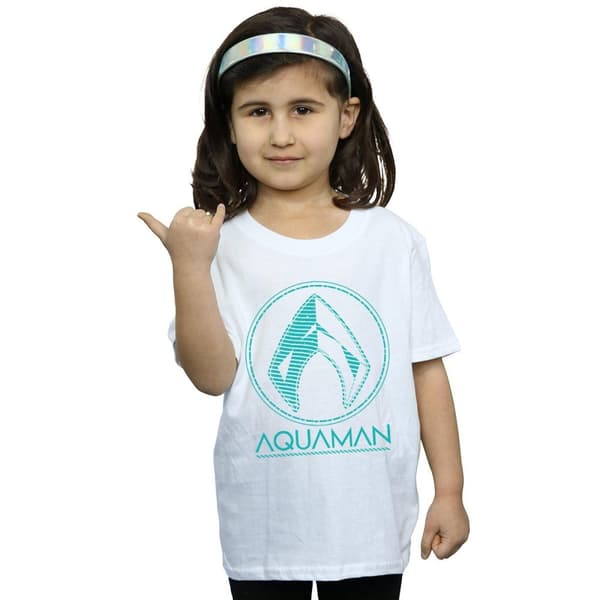 DC Comics T-shirt i bomull med Aquaman Aqua-logga för flickor