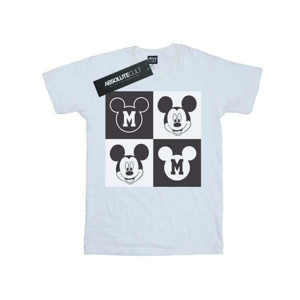 Disney Womens/Ladies Mickey Mouse Smiling Squares Cotton Boyfriend T-Shirt