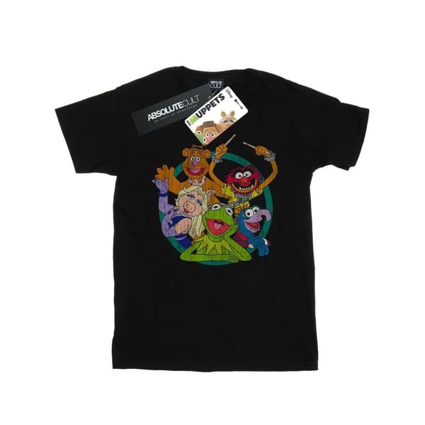 Disney Womens/Ladies The Muppets Group Circle Cotton Boyfriend T-Shirt Black 4XL
