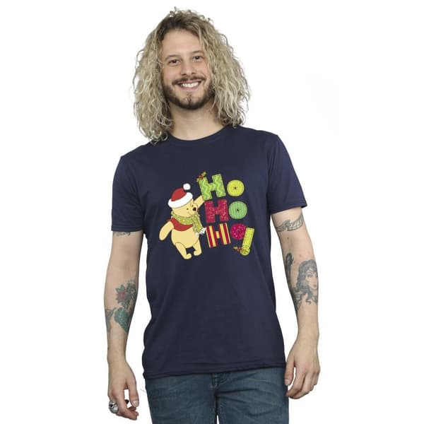 Disney Mens Winnie The Pooh Ho Ho Ho Scarf T-Shirt