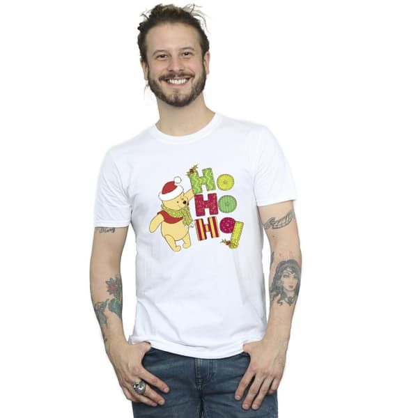 Disney Mens Winnie The Pooh Ho Ho Ho Scarf T-Shirt