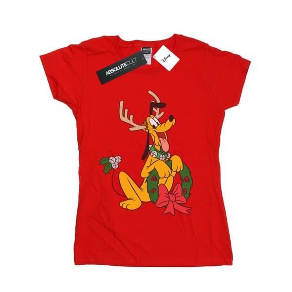 Disney Womens/Ladies Pluto Christmas Reindeer Cotton T-Shirt