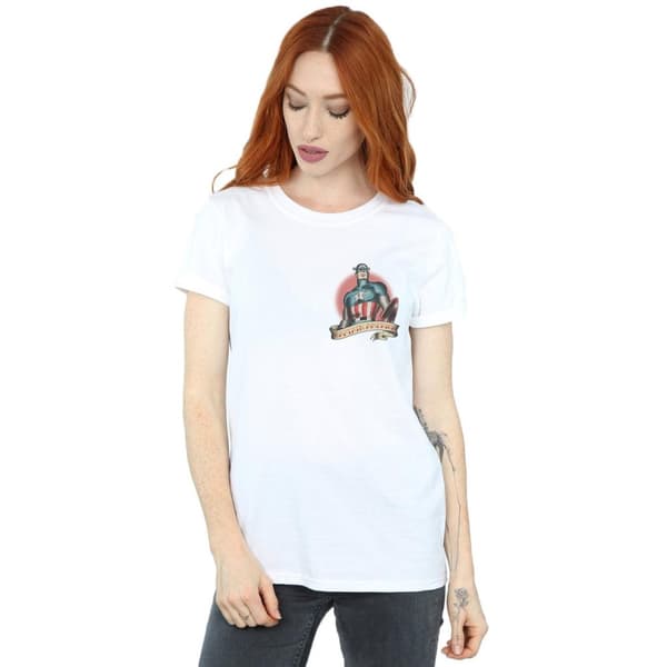 Marvel Womens/Ladies Captain America Tattoo Breast Print Cotton Boyfriend T-Shirt