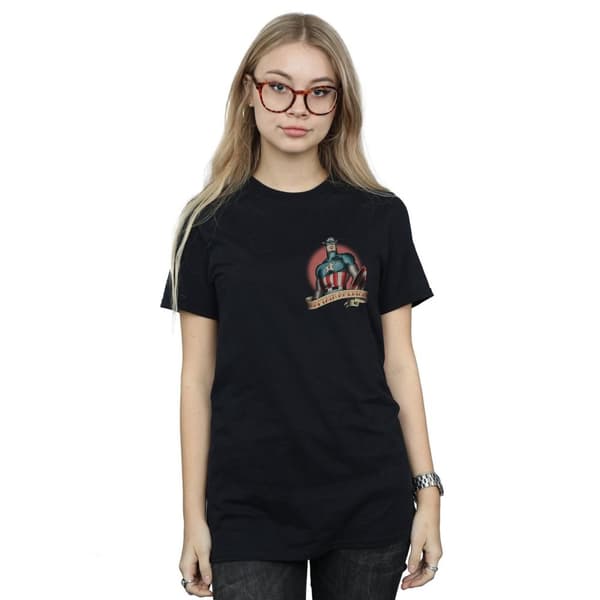 Marvel Womens/Ladies Captain America Tattoo Breast Print Cotton Boyfriend T-Shirt