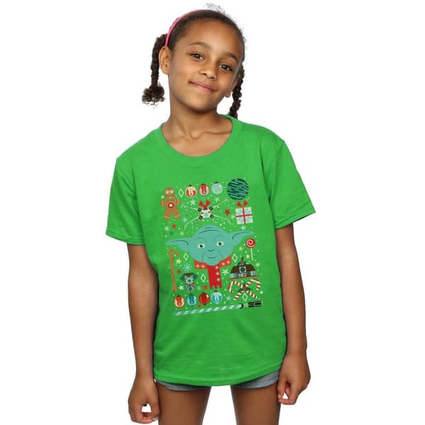 Star Wars Girls Yoda Christmas Cotton T-Shirt