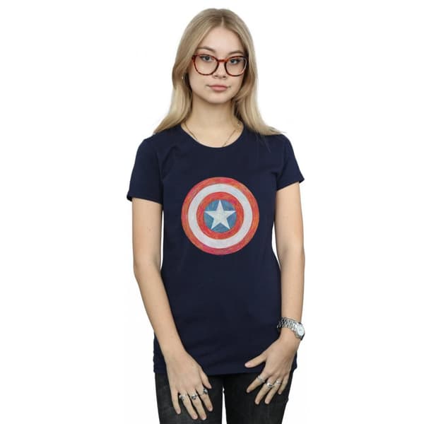 Marvel T-shirt i bomull med skissad sköld från Captain America - dam/dam