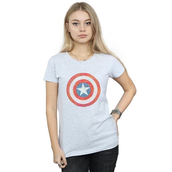 Marvel T-shirt i bomull med skissad sköld från Captain America - dam/dam