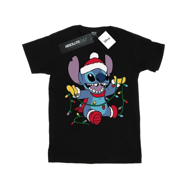 Disney Mens Lilo And Stitch Christmas Lights T-Shirt