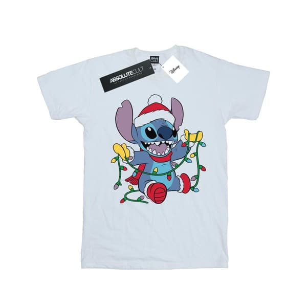 Disney Mens Lilo And Stitch Christmas Lights T-Shirt