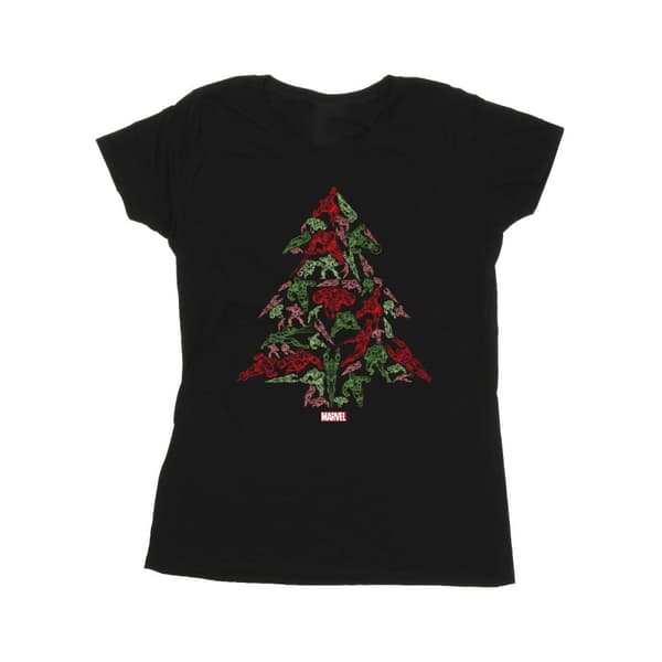 Marvel Womens/Ladies Avengers Christmas Tree Cotton T-Shirt Black XL