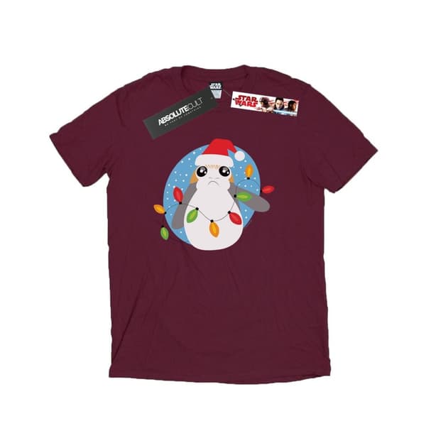 Star Wars Mens The Last Jedi Porg Christmas Lights T-Shirt