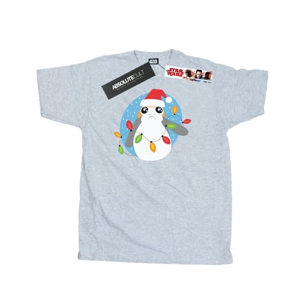 Star Wars Mens The Last Jedi Porg Christmas Lights T-Shirt