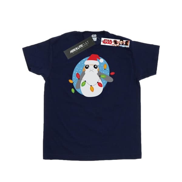 Star Wars Mens The Last Jedi Porg Christmas Lights T-Shirt