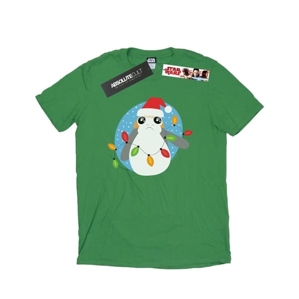 Star Wars Mens The Last Jedi Porg Christmas Lights T-Shirt