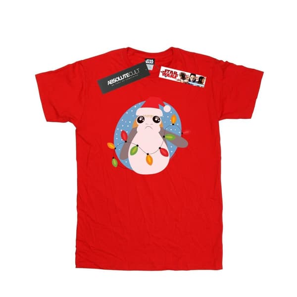 Star Wars Mens The Last Jedi Porg Christmas Lights T-Shirt