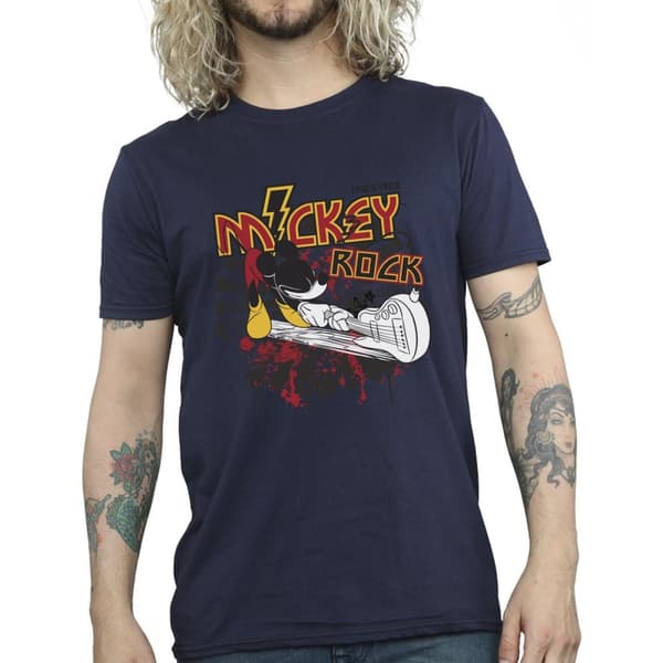 Disney Mens Mickey Mouse Smash Guitar Rock T-Shirt