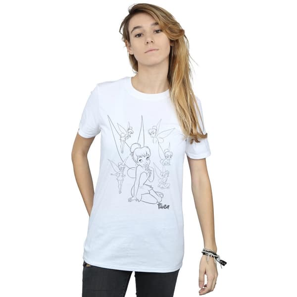 Disney Dam/kvinnor Tinker Bell Collage Sketch Boyfriend T-shirt i bomull