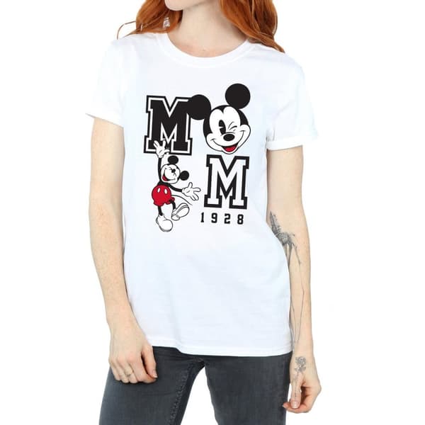 Disney Womens/Ladies Mickey Mouse Jump And Wink Cotton Boyfriend T-Shirt