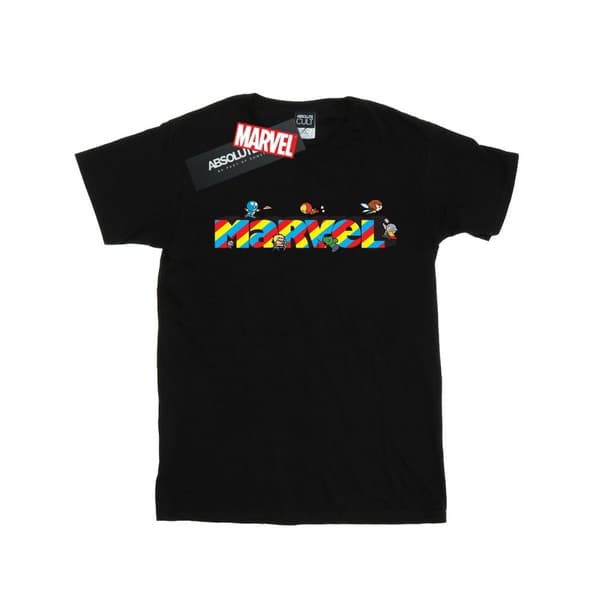 Marvel Womens/Ladies Kawaii Marvel Stripes Cotton Boyfriend T-Shirt Black XL