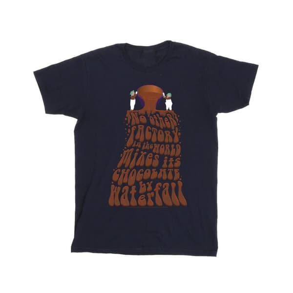Willy Wonka Girls Chocolate Waterfall Cotton T-Shirt Navy Blue 7-8 Years