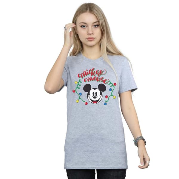 Disney Womens/Ladies Mickey Mouse Christmas Light Bulbs Cotton Boyfriend T-Shirt