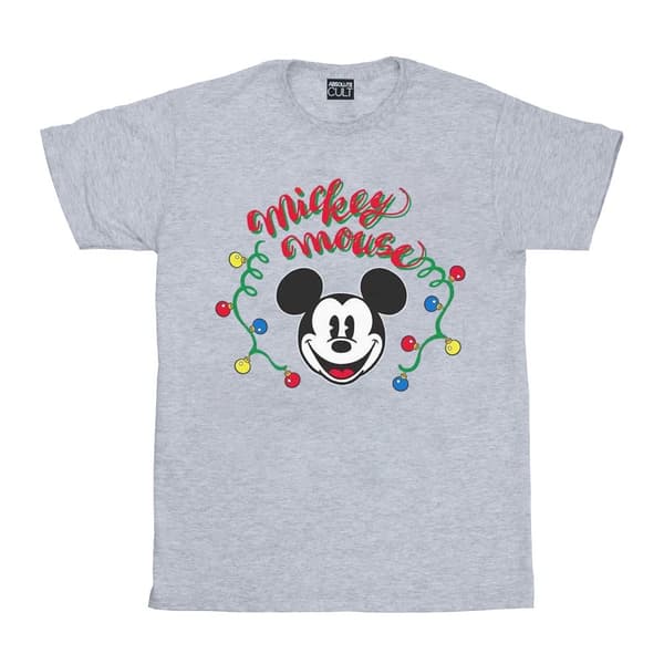 Disney Womens/Ladies Mickey Mouse Christmas Light Bulbs Cotton Boyfriend T-Shirt